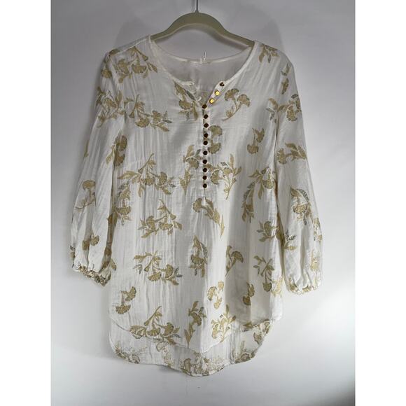 Anthropologie FLOREAT Atley White Floral Embroidered Peasant Blouse - Size L - Picture 1 of 11